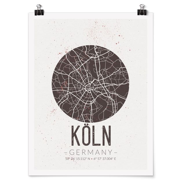 Póster mapamundi Cologne City Map - Retro