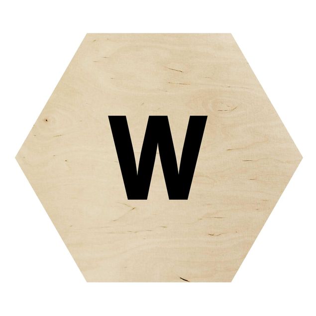 Hexagon Bild Holz - Buchstabe Weiß W
