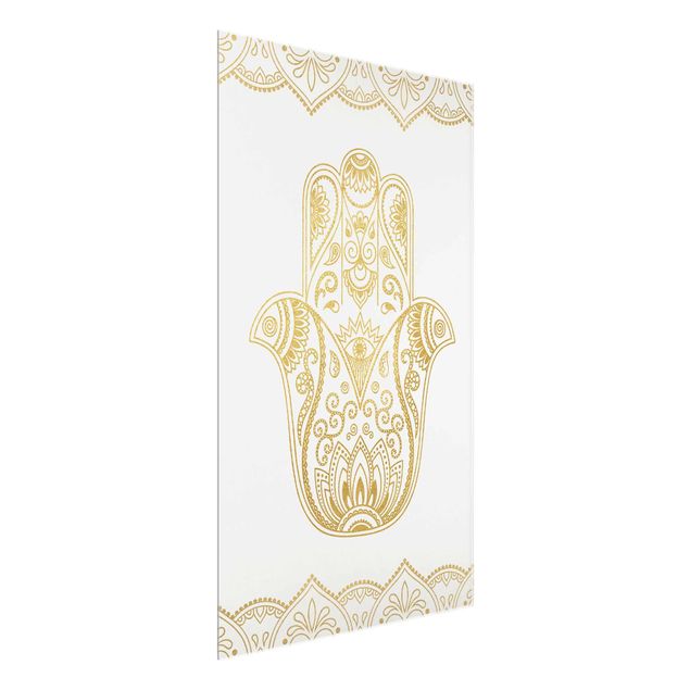 Cuadros de patrones Hamsa Hand Illustration White Gold