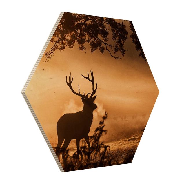 cuadro hexagonal Deer In The Winter Forest