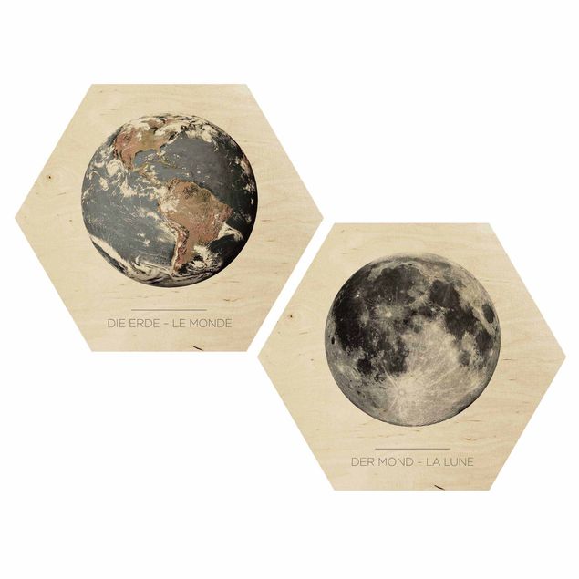 cuadro hexagonal Moon And Earth