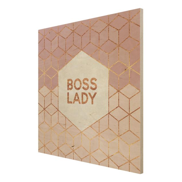 Cuadros de madera con frases Boss Lady Hexagons Pink
