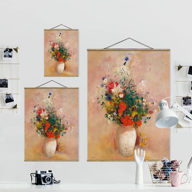 Cuadros de flores modernos Odilon Redon - Vase With Flowers (Rose-Colored Background)