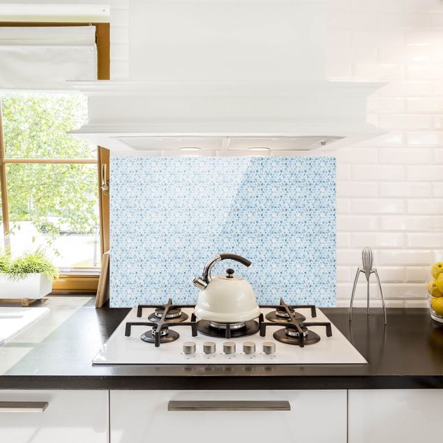 Panel antisalpicaduras cocina patrones Marble Hexagons Blue Shades