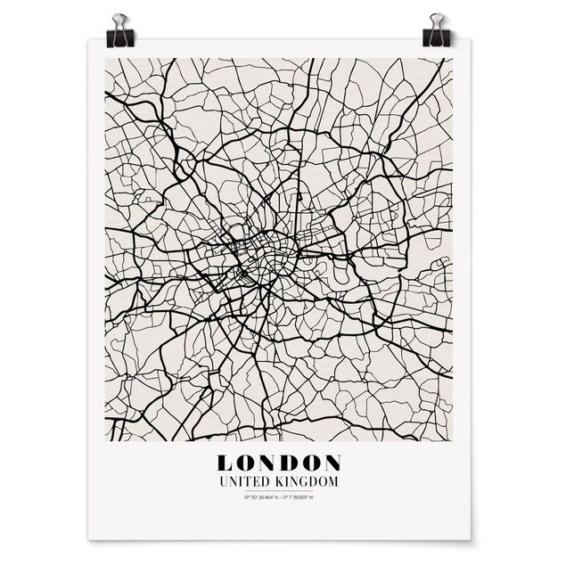 Láminas blanco y negro para enmarcar London City Map - Classic