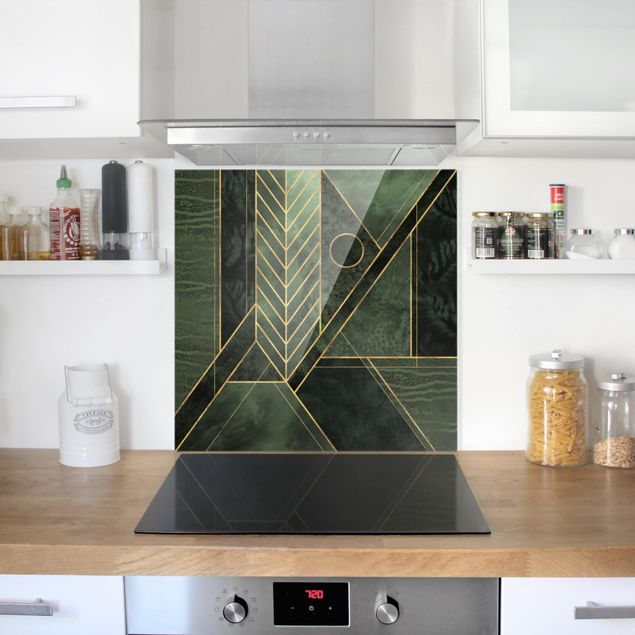 Panel antisalpicaduras cocina patrones Geometric Shapes Emerald Gold