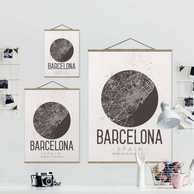 Cuadros modernos blanco y negro Barcelona City Map - Retro