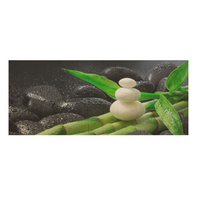 Cuadros de madera flores White Stones On Bamboo