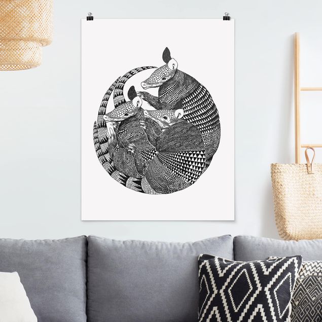 Pósters en blanco y negro Illustration Armadillos Black And White Pattern