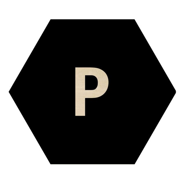 Hexagon Bild Holz - Buchstabe Schwarz P