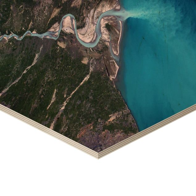Hexagon Bild Holz - Fluss in Grönland