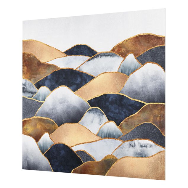 Glas Spritzschutz - Goldene Berge Aquarell - Quadrat - 1:1