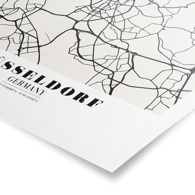 Cuadros a blanco y negro Dusseldorf City Map - Classic