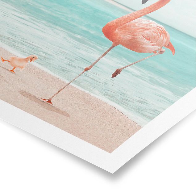 Láminas flores Beach With Flamingo