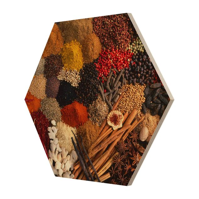Hexagon Bild Holz - Exotische Gewürze