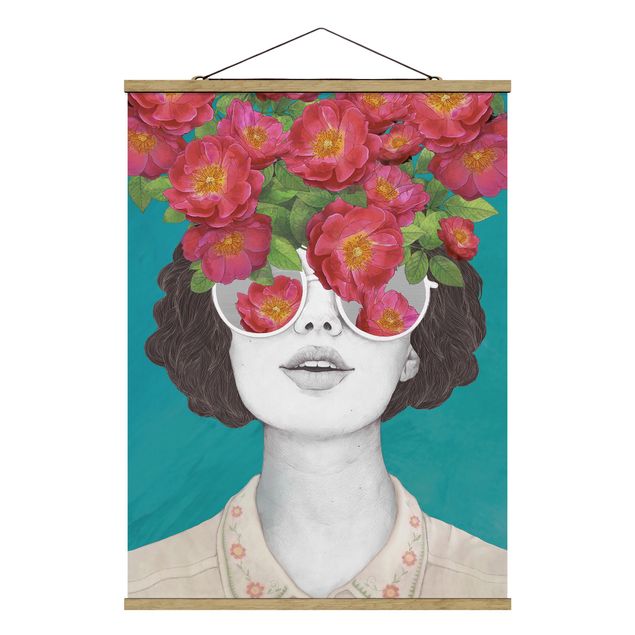 Cuadros modernos y elegantes Illustration Portrait Woman Collage With Flowers Glasses