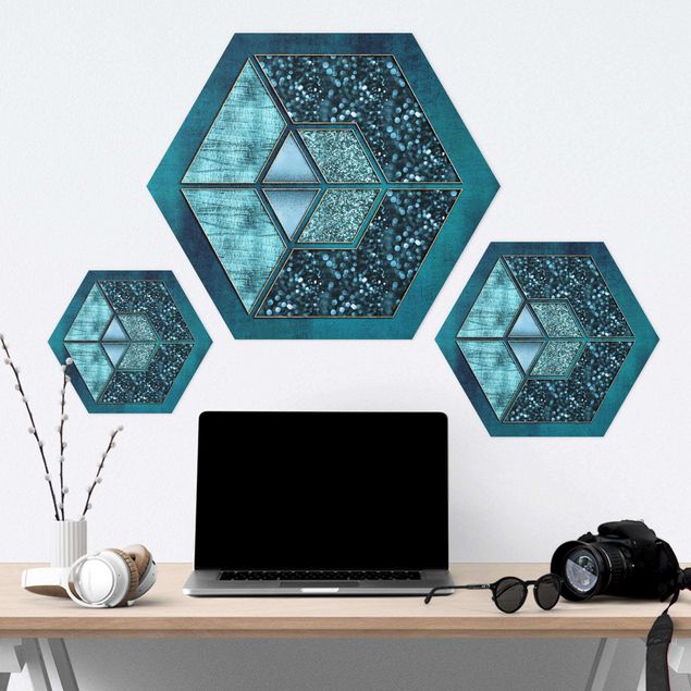 Hexagon Bild Forex - Blaues Hexagon mit Goldkontur
