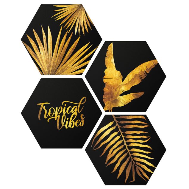 Cuadros con frases Gold - Tropical Vibes On Black Set II