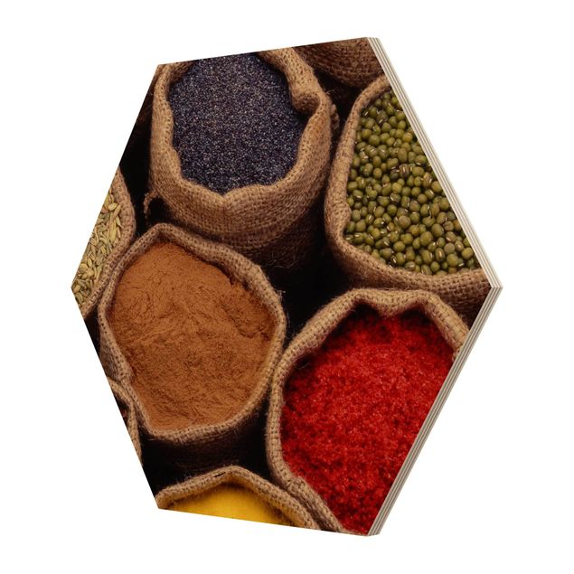 Hexagon Bild Holz - Colourful Spices