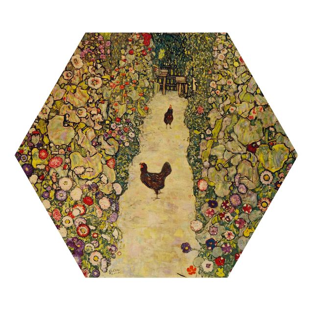 Cuadros de madera flores Gustav Klimt - Garden Path with Hens