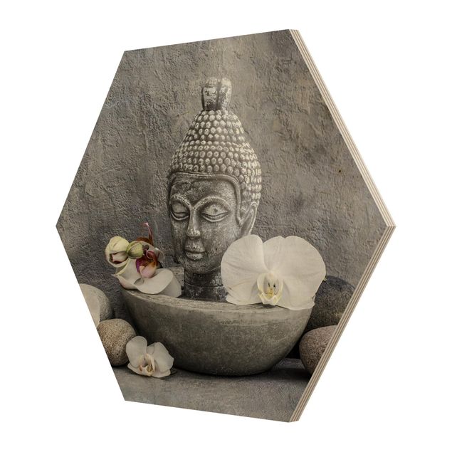 Cuadros grises Zen Buddha, Orchids And Stones