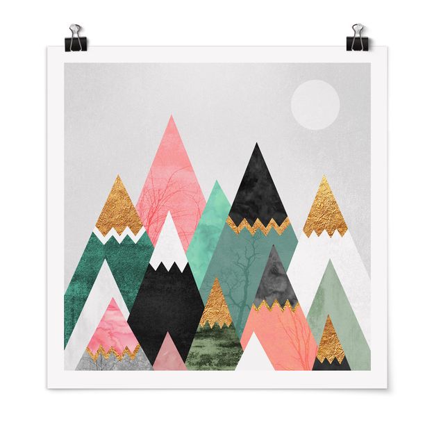 Cuadros paisajes Triangular Mountains With Gold Tips