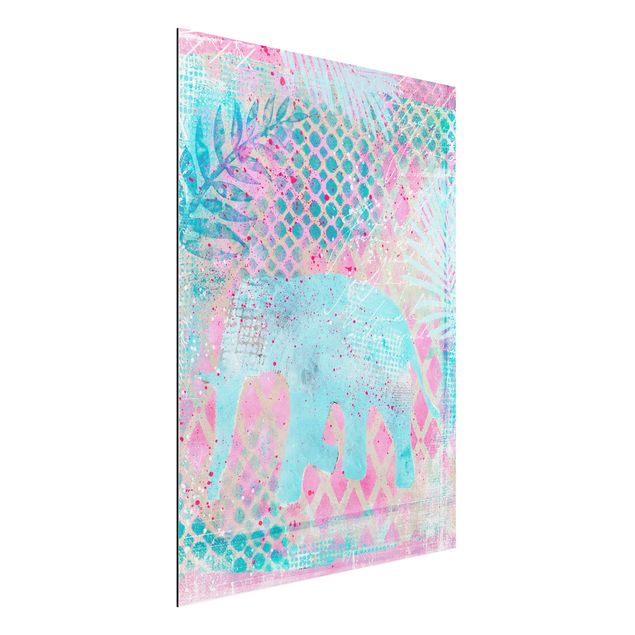 Decoración de cocinas Colourful Collage - Elephant In Blue And Pink