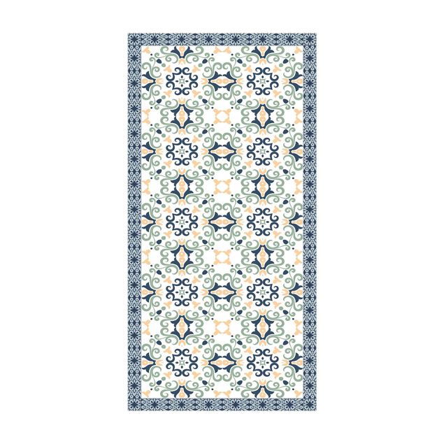 Alfombras modernas Floral Tiles Yellowish Blue With Border