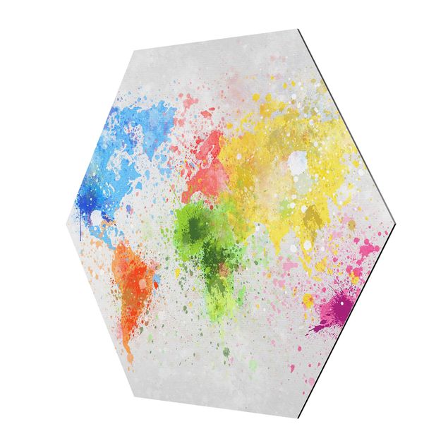 cuadro hexagonal Colourful Splodges World Map