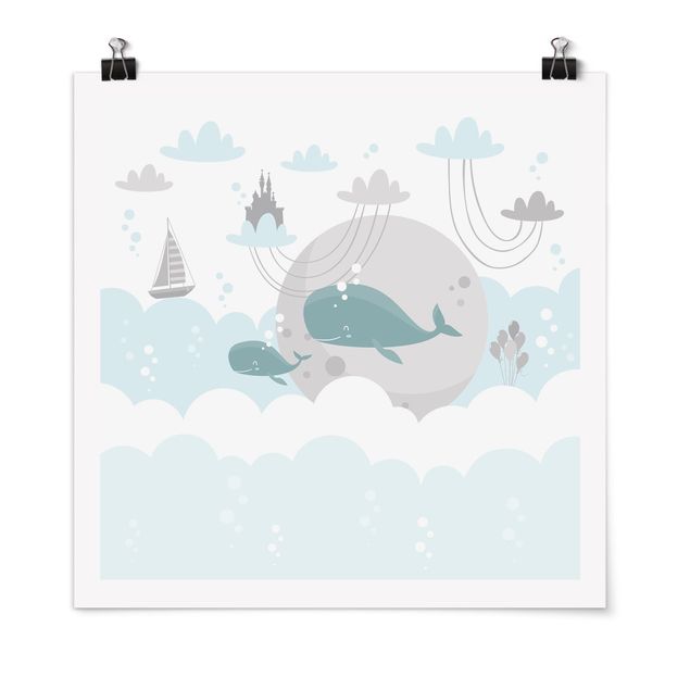 Póster de animales Clouds With Whale And Castle