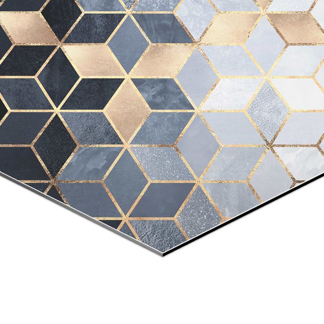 Cuadros Elisabeth Fredriksson Blue White Golden Hexagons Set