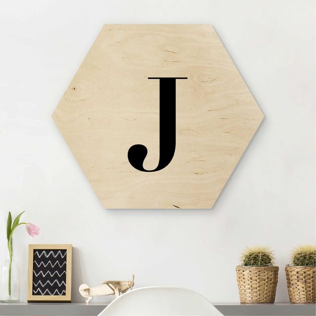 cuadros en madera con frases Letter Serif White J