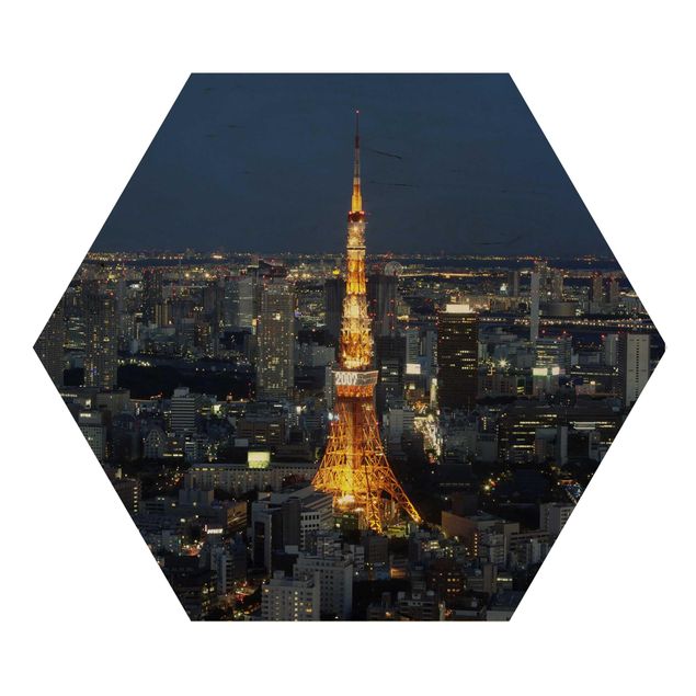 Hexagon Bild Holz - Tokyo Tower