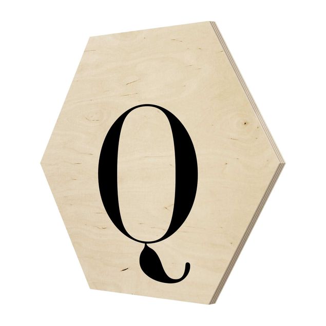 Hexagon Bild Holz - Buchstabe Serif Weiß Q