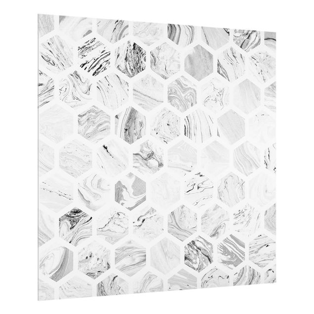 Panel antisalpicaduras cocina efecto piedra Marble Hexagons In Greyscales