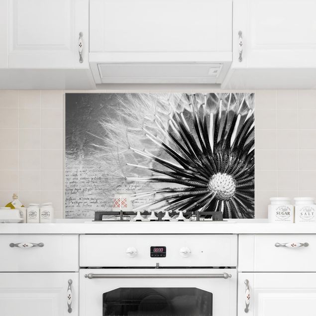 Panel antisalpicaduras cocina flores Dandelion Black & White