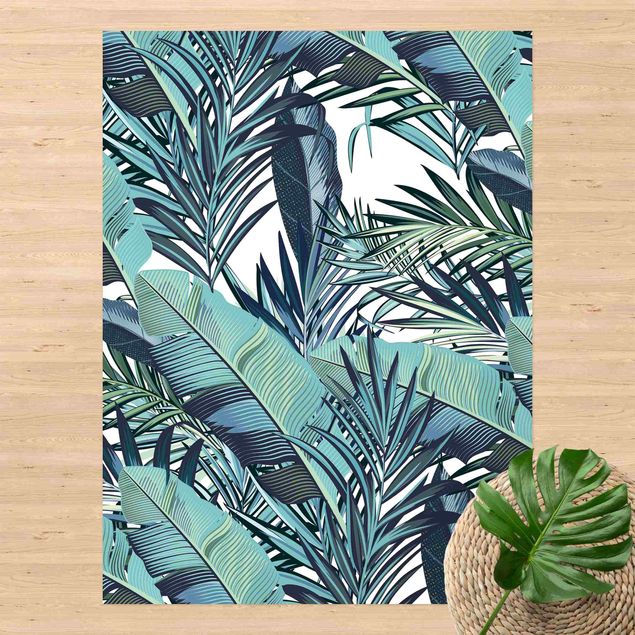 Alfombra exterior Turquoise Leaves Jungle Pattern