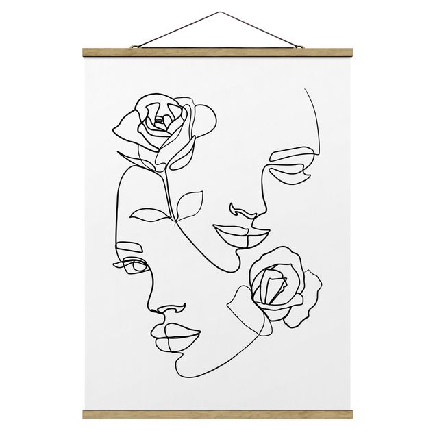 Cuadros flores Line Art Faces Women Roses Black And White