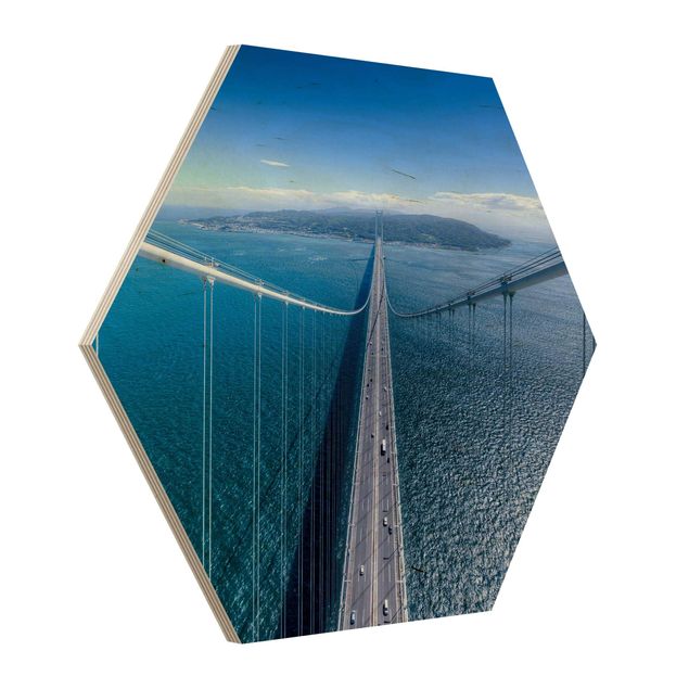 Hexagon Bild Holz - Brücke zur Insel