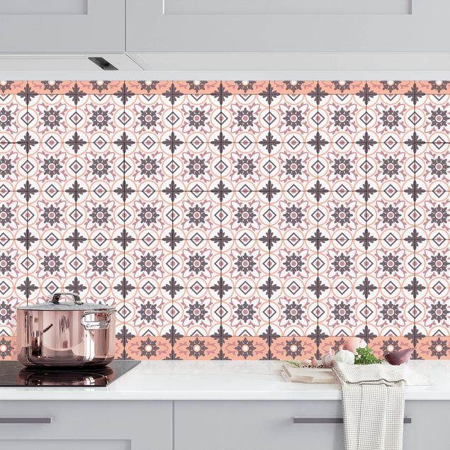Decoración de cocinas Geometrical Tile Mix Flower Orange