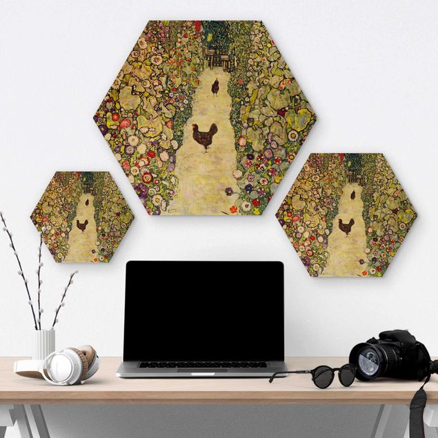 cuadros hexagonales Gustav Klimt - Garden Path with Hens