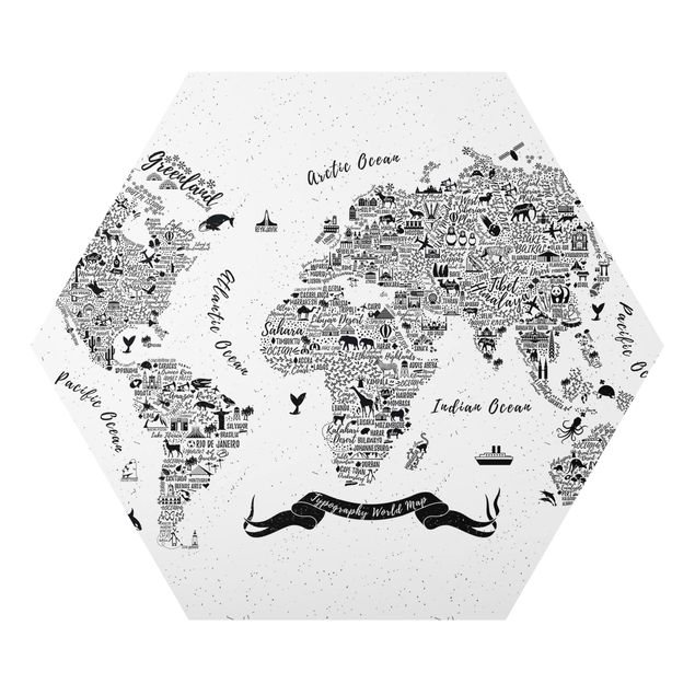 Cuadros a blanco y negro Typography World Map White
