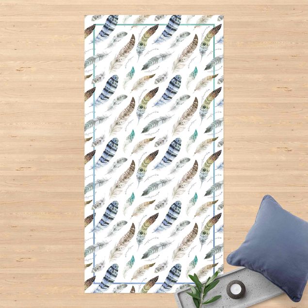 Alfombra balcón Boho Watercolour Feathers In Earthy Colours With Frame