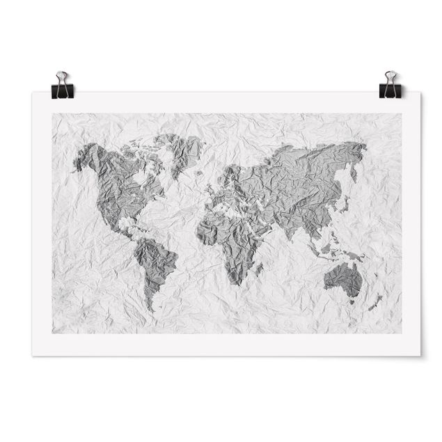 Cuadro de mapamundi Paper World Map White Grey
