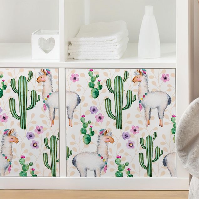 Láminas adhesivas flores Lama And Cacti Watercolour