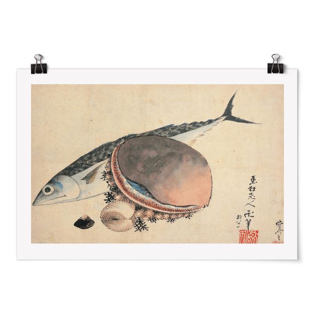 Póster cuadros famosos Katsushika Hokusai - Mackerel and Sea Shells