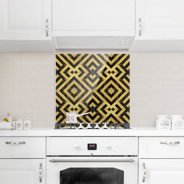 Panel antisalpicaduras cocina patrones Geometrical Tile Mix Art Deco Gold Black Marble