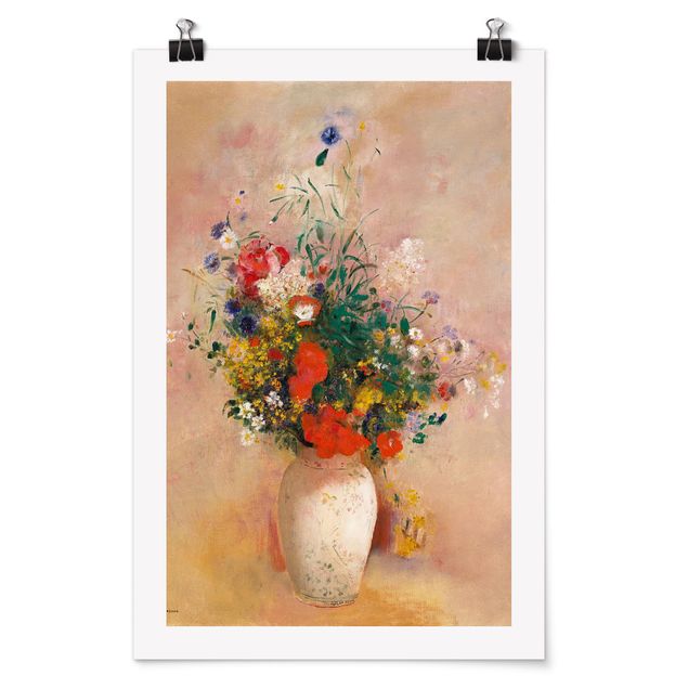 Póster flores Odilon Redon - Vase With Flowers (Rose-Colored Background)