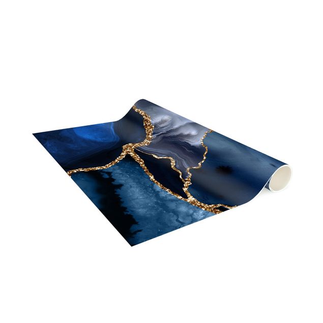 Alfombras modernas Golden Glitter Waves Blue backdrop