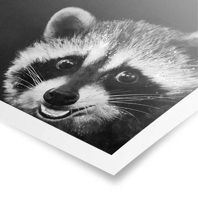Póster de animales Illustration Racoon Black And White Painting